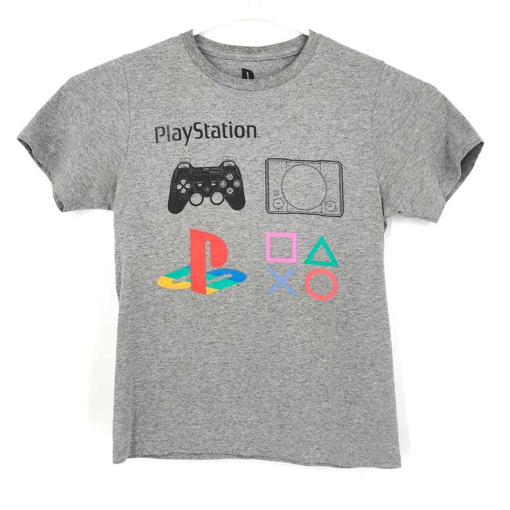 PlayStation Youth Boys Shirt XL Gray Short Sleeve Graphic Tee PS Logo Controller